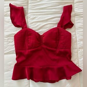 Band of the Free cherry red quilted peplum top, M, NWOT